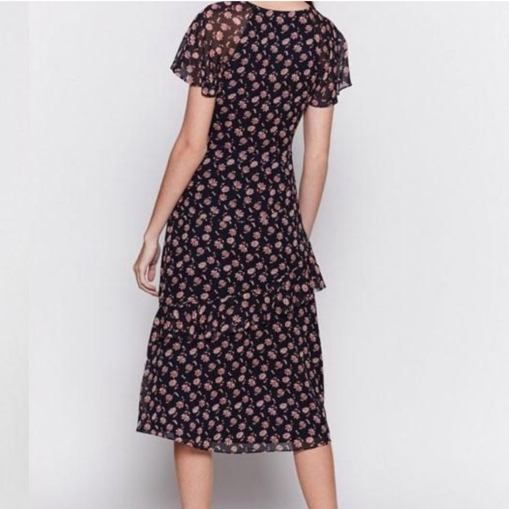 Joie 100% Silk Orita B Dress in "Midnight" Floral Black Pink Size 6 - Picture 2 of 15